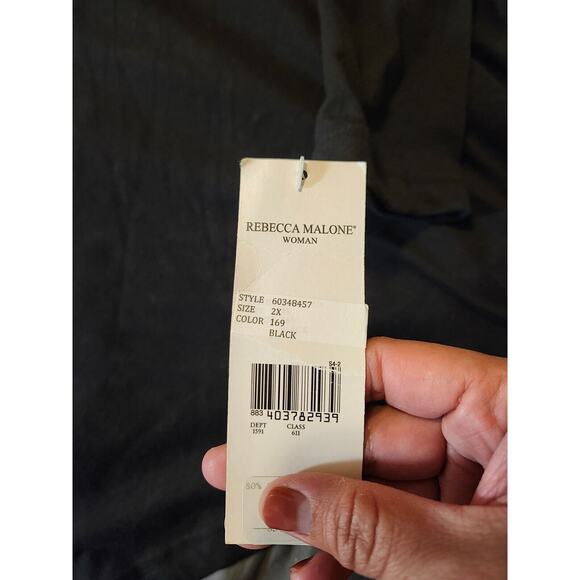 Rebecca Malone Top Women's 2XL Black Christmas Cardinal Cotton Shirt Pullover NW - Picture 4 of 7